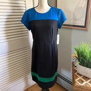 DKNYC Womens Dress Medium Color Block Sheath Mod Office Career Wear Retro - Picture 1 of 12