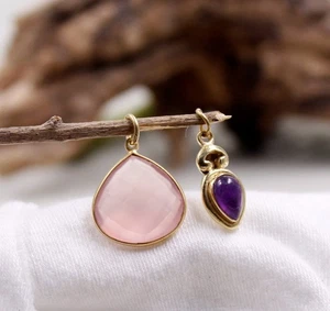 Gold Plated Silver Amethyst Handmade Combo Pendant 925 Sterling Silver Jewelry - Picture 1 of 4