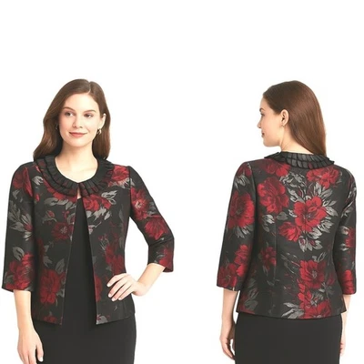 Lavender And Honey Floral Ruffle Neck Open Front 3/4 Sleeve Jacket Size S New - Image 1 of 4