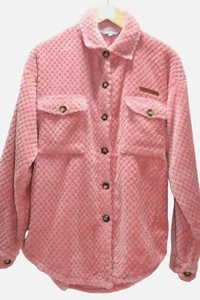 Simply Southern Womens M Pink Sherpa Fleece Shacket Cozy Textured Shirt Jacket - Picture 1 of 7