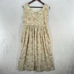 Vintage Dress Womens M Mint Green Floral Button 70s 80s Handmade Midi Striped - Picture 1 of 11