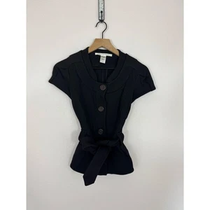 Diane von Furstenberg Travis Black Button Front Belted Blouse Size 6 - Picture 1 of 5