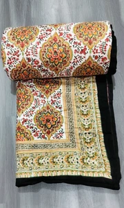 Indian Winter Reversible 100% Cotton Razai Quilt Hand Block Light Weight Quilted - Picture 1 of 18