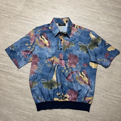富尔顿街头衬衫 90 年代 Polo 花卉抽象艺术时髦美国男式 M 宽鬆 — 第 1/4 张图片