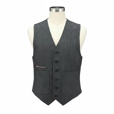 NUDIE JEANS Eino Broken Selvage Men's Vest XS Blue Button Lined Pockets * - image 1 of 4