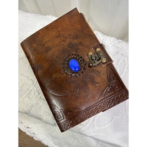 Vintage Leather Journal Diary Notebook Blue Stone Embossed Handmade - Picture 1 of 5