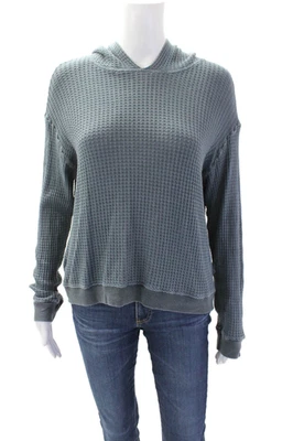 Monrow 女式棉质编织纹理轻便套衫连帽衫蓝色 XS 码 — 第 1/4 张图片