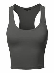 A2Y Women's Basic Cotton Casual Scoop Neck Cropped Racerback Tank Tops - Picture 1 of 193