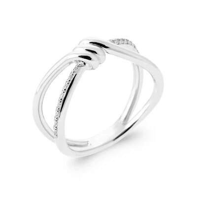 Anello In Argento 925/000 Rodio - Doppio Anello Incrociato Ossidi Di Zirconio - Immagine 1 di 4