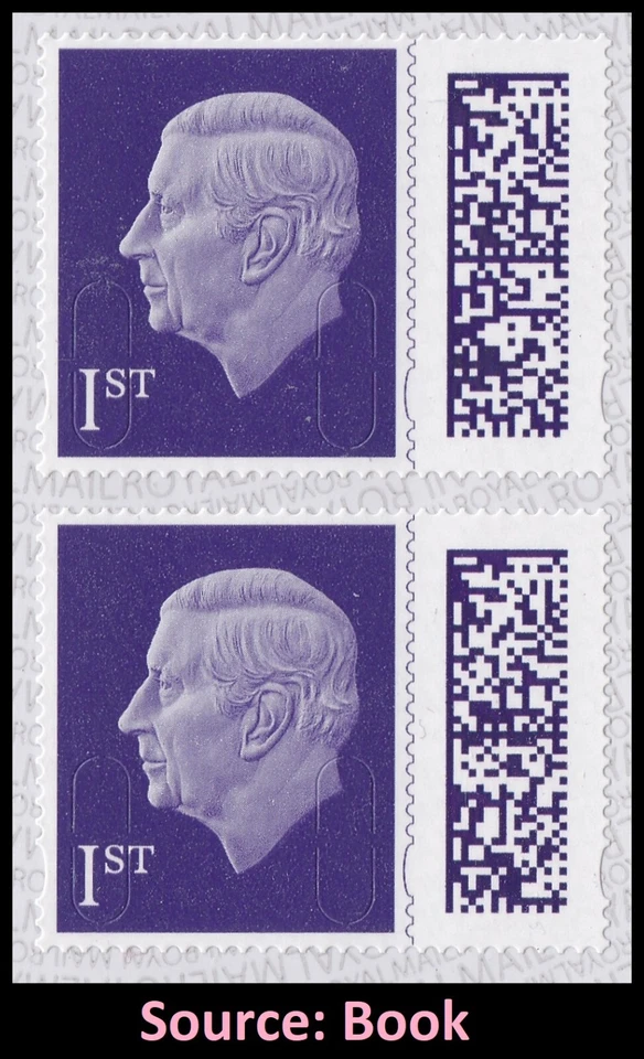 GB King Charles III Definitive Plum Purple 1st M24L vert book pair MNH 2023 - Image 1 of 1