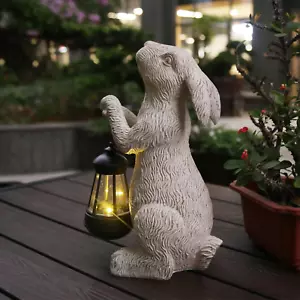 Garden Statues Rabbit with Solar Lights-Bunny Figurine Outdoor Easter Decoration - Picture 1 of 12