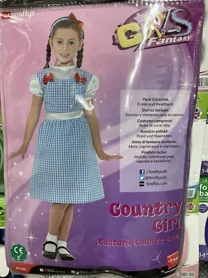 Girls Kansas Country Girl Story Book Day Fancy Dress Costume Blue Gingham Outfit - Image 1 of 3