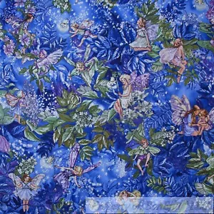 BonEful Fabric FQ Cotton Quilt Purple White Flower Tooth Fairy Angel Cherub Star - Picture 1 of 15