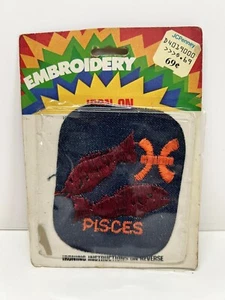 Vintage Pisces Zodiac Astrology Iron On Embroidered Patch USA NOS - Picture 1 of 3