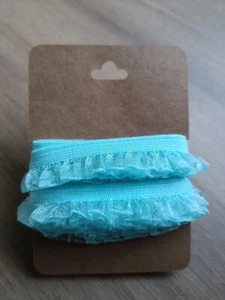 2,3 m-16 mm hellblau Organza elastisch Rüschenkante Borte Band Puppenkleidung - Bild 1 von 3