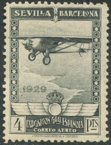 España 4 pesetas 1929 Gris / Muy bien centrado */MH Expo. Sevilla/Barcelon - Bild 1 von 2