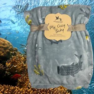 NEW Sharks Whales Nautical Plush Baby Blanket Gray Toddler My Cozy Adirondack - Picture 1 of 7