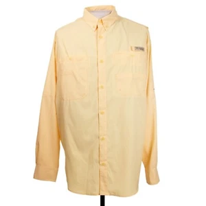 Columbia PFG Mens L Yellow Camp Hiking Fishing Outdoor Vented Button Front Shirt - Picture 1 of 10