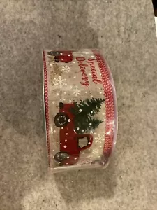 Red Truck Special Delivery Christmas Wired Ribbon Nip 50 Yards - Picture 1 of 5