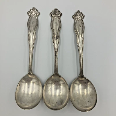 Juego de 3 cucharas Gumbo caldo placa plata Int'l Silver Co PONCE DE LEON 1910 Foto 1 de 4