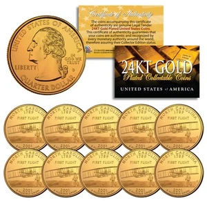 2001 North Carolina State Quarters US Mint BU Coins 24K GOLD PLATED Quantity 10 - Picture 1 of 3