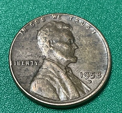 RARE 1958 Wheat Penny D  Mark “L” in Liberty Rim Error Cent Coin - Image 1 of 4
