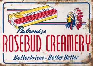 LETRERO DE METAL PUBLICITARIO ROSEBUD CREAMERY - Imagen 1 de 1