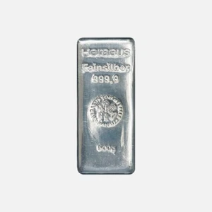 Silberbarren 500g Heraeus in Schutzfolie 999.9 Feinsilber *Gewerbliche Neuware* - Bild 1 von 2