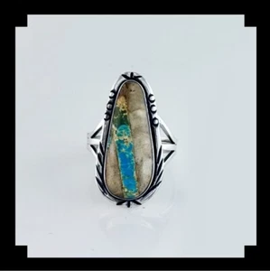 Handcrafted Sterling and Boulder Turquoise Ring Size 9 3/4 - Picture 1 of 6