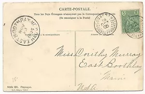 Frankreich Scott #21 auf Foto Postkarte 19. Oktober 1905 nach East Boothbay, ME - Bild 1 von 2