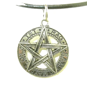 New PENTACLE / PENTAGRAM Wicca Silver-tone Pendant 18" - 20" Black Necklace - Picture 1 of 3