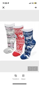 (3) Women's Soft Cozy Cabin Socks Moose Stocking Stuffers - Picture 1 of 1