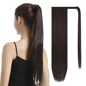 BARSDAR 28 Inch Long Straight Wrap Around Ponytail Extension - Chocolate Brown - Picture 1 of 4