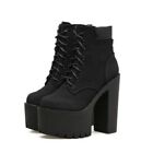 Women Platform Super High Block Heel Ankle Boot Lace Up Nightclub Fall Shoes D
