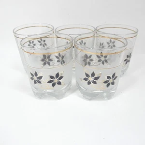 Decover Italy Set 5 Rocks Glasses Cocktail Black Gold Frosted Floral Vintage MCM - Picture 1 of 7