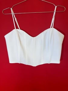 Gr. Large Medium ❤️ Glamouröses Damen weißes Korsett Crop Top Herz Achseln 36” - Bild 1 von 8