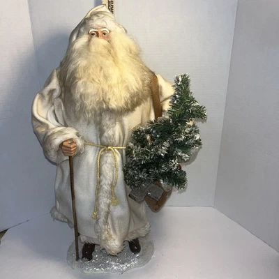 Primitive Ragon House Santa Claus 22” Cream Coat Sculpted Face And Hands Sheep - Image 1 of 4
