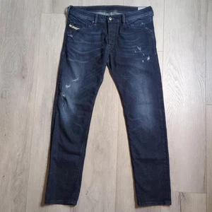 Diesel Belther Jeans Mens 34x32 Blue Button Fly Distressed Regular Slim Tapered - Picture 1 of 23