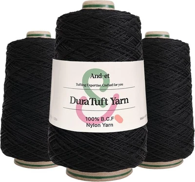 Pack de 3 hilos negros - DuraTuft ideal para ganchillo, alfombras y proyectos artesanales - 3 conos Foto 1 de 4