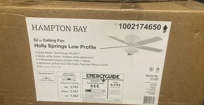 Hampton Bay Holly Springs 52" LED Ceiling Fan Low Profile Matte White 57288 - Image 1 of 4
