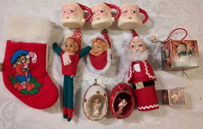 Lote de 11 Adornos y Decoración de Navidad Vintage Lote - Santa, Elfo, Ruege, Arte Japón+ Foto 1 de 4