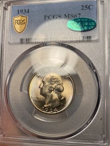 1934 Light Motto Washington Quarter PCGS MS67 CAC Light Toning - Picture 1 of 5