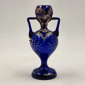 Jugendstil böhmische kobaltblaue Vase 8" mit schweren Goldvergoldungsgriffen Blasendeckel - Bild 1 von 11