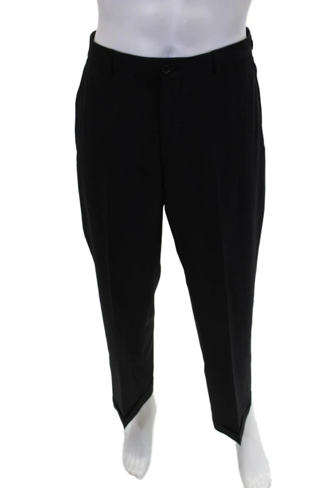 Pantalones de vestir Armani Collezioni para hombre puños arrugados pierna recta negros lana talla 3 Foto 1 de 4