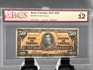 1937 Bank Of Canada $50 bank Note BCS Graded F-12 SN# SN BH0091820 - Picture 1 of 5