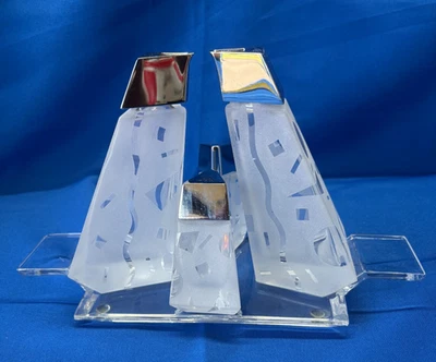 MCM Colle Oltre Crystal Oil Vinegar Salt Pepper Set With Tray signed - Image 1 of 4