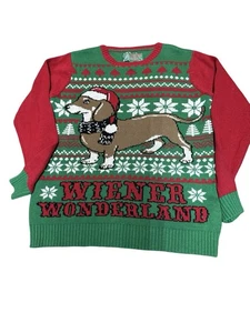 Ugly Christmas Sweater Men's Unisex Weiner Dog Sweater Size L Holiday Parties - Picture 1 of 13