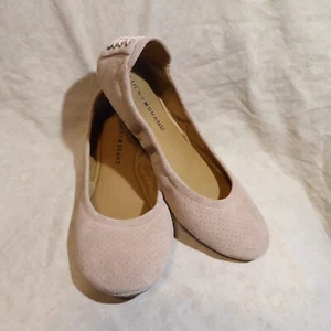 🩰 Lucky Brand Laced Heel Ballet Flats sz 7.5 M Pale Peach Beige Suede Leather - Picture 1 of 16