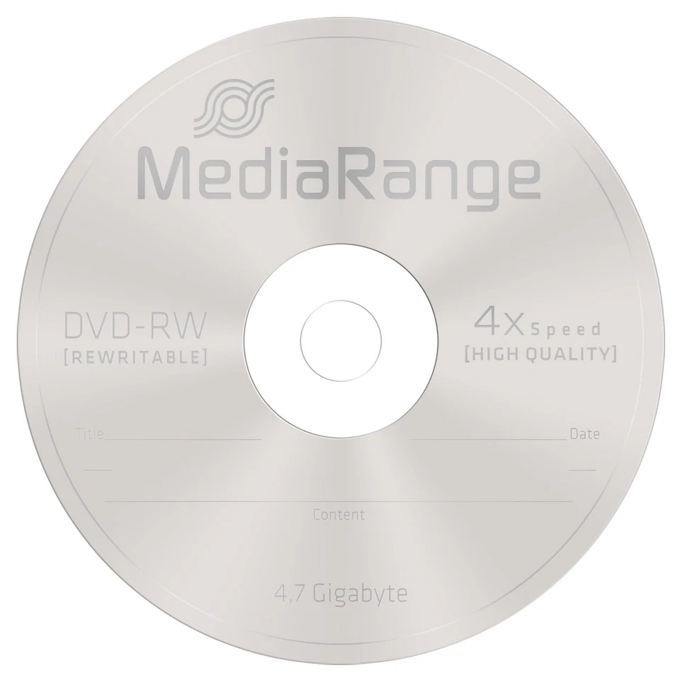 10 MediaRange Blank DVD-RW 4.7GB 120 minutes 4x rewritable discs  MR450 Sleeves - Image 1 of 1