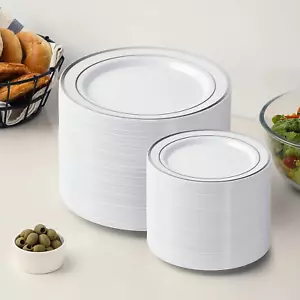200 Silver Plastic Party Plates Disposable Premium Heavy Duty Plastic Plates - Picture 1 of 7